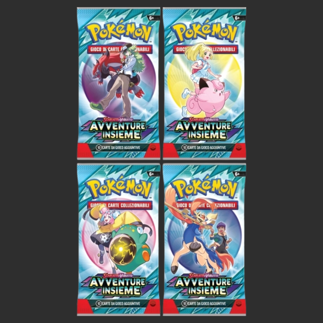 Pokémon Karmesin und Purpur – Zusammen auf Abenteuer – Artwork-Set mit 4 Boosterpacks – Italienisch