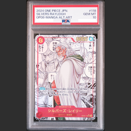 PSA 10 - One Piece JAP - OP08 - #118 SILVERS RAYLEIGH - MANGA ALTERNATE ART