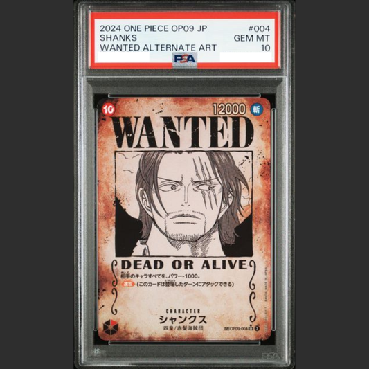 PSA 10 - One Piece JAP - OP09 - #004 SHANKS - WANTED ALTERNATIVE KUNST