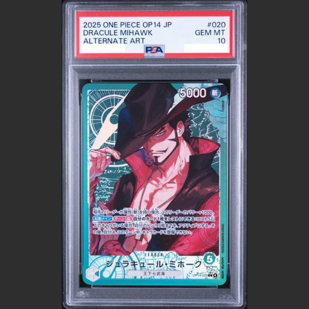 PSA 10 - One Piece JAP - OP14-THE AZURE SEA'S SEVEN - #020 DRACULE MIHAWK - ALTERNATE ART