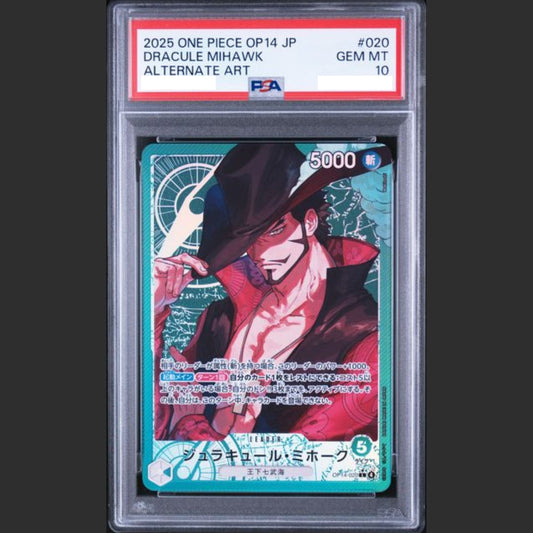 PSA 10 - One Piece JAP - OP14-THE AZURE SEA'S SEVEN - #020 DRACULE MIHAWK - ALTERNATE ART