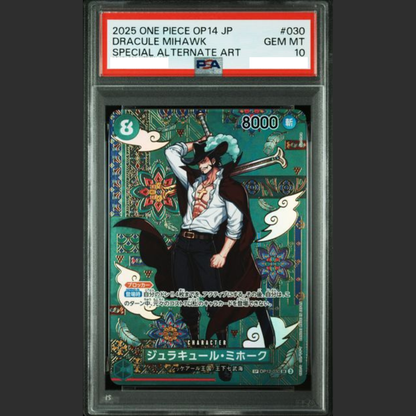 PSA 10 – One Piece JAP – OP14 – #030 DRACULE MIHAWK – BESONDERE ALTERNATIVE KUNST