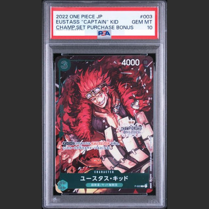 PSA 10 - One Piece JAP - PROMOS - #003 EUSTASS "CAPTAIN" KID - CHAMP.SET PURCHASE BONUS