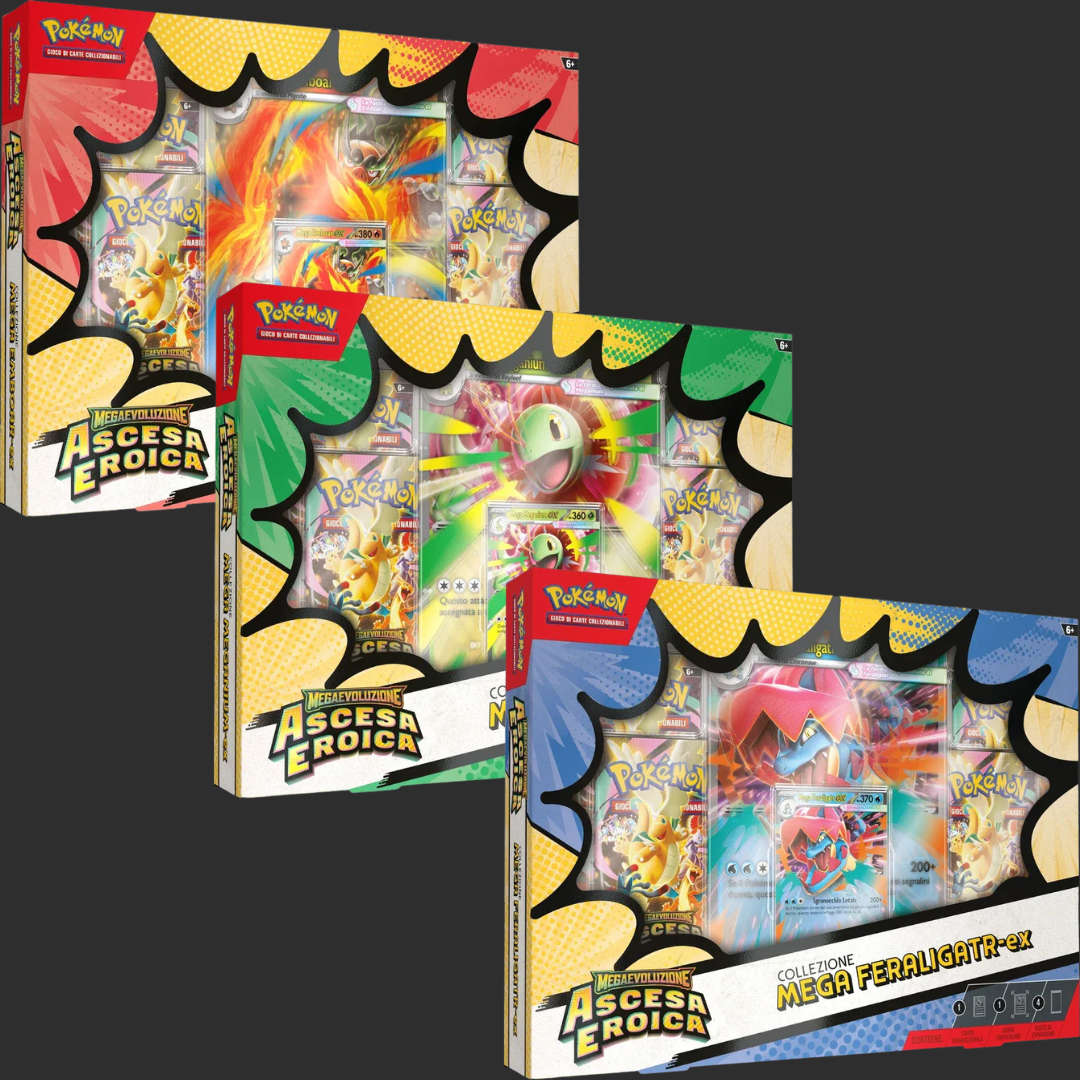 Pokémon - Rising Rivals - Rising Rivals – Mega Emboar-ex, Mega Feraligatr-ex und Mega Meganium-ex Kollektionsbundle – Ita