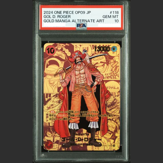 PSA 10  (su prenotazione) - One Piece JAP - OP09 - #118 GOL D. ROGER - GOLD MANGA ALTERNATE ART